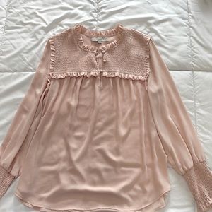 Loft pale pink blouse with smocking